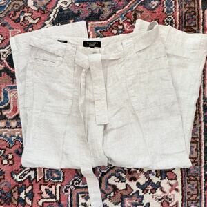 Talbots NWT 100% Linen Wide Leg Pants Natural Beige Belted Trouser